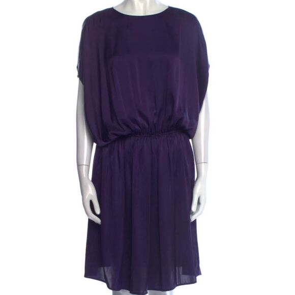 Rachel Comey Eggplant Purple Silky Satin Boxy Mini Dress with Pockets - Picture 1 of 9